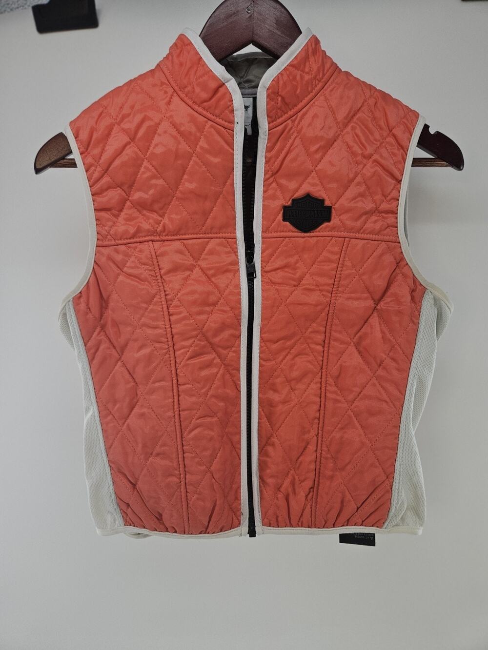 Harley Davidson Womens Small Coral Quilted Full Zip Motorcycle Riding Vest